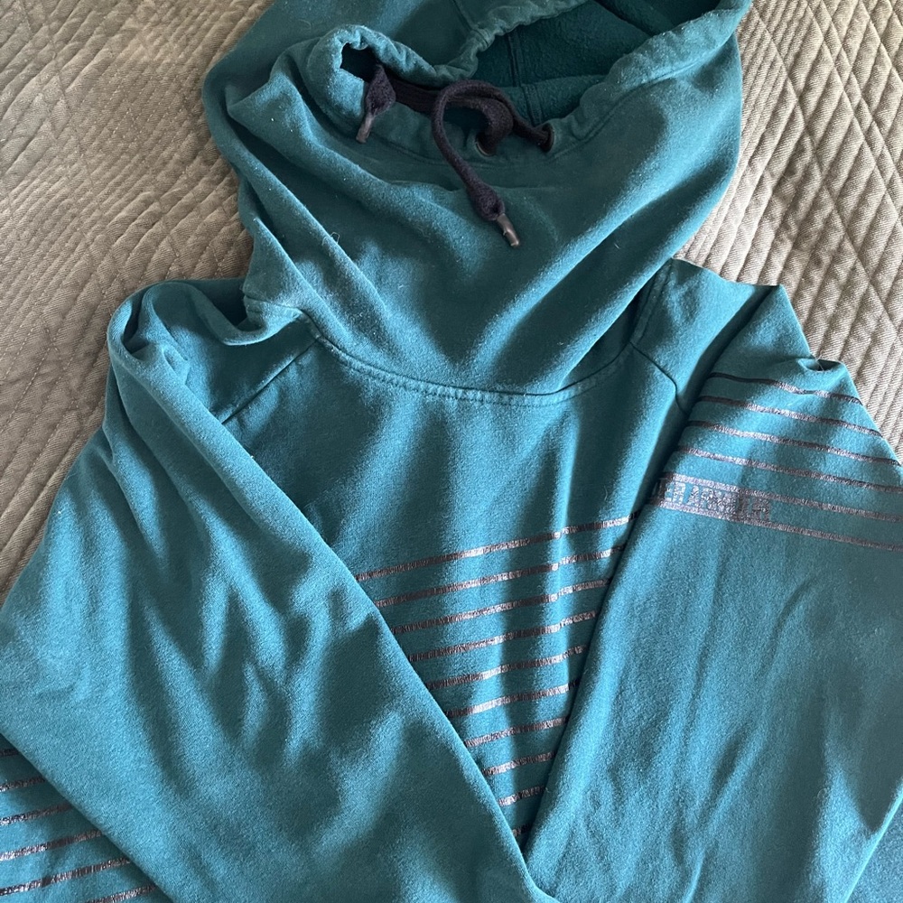 Under Armor Teal Hoodie with black Stripes and cowl neckline